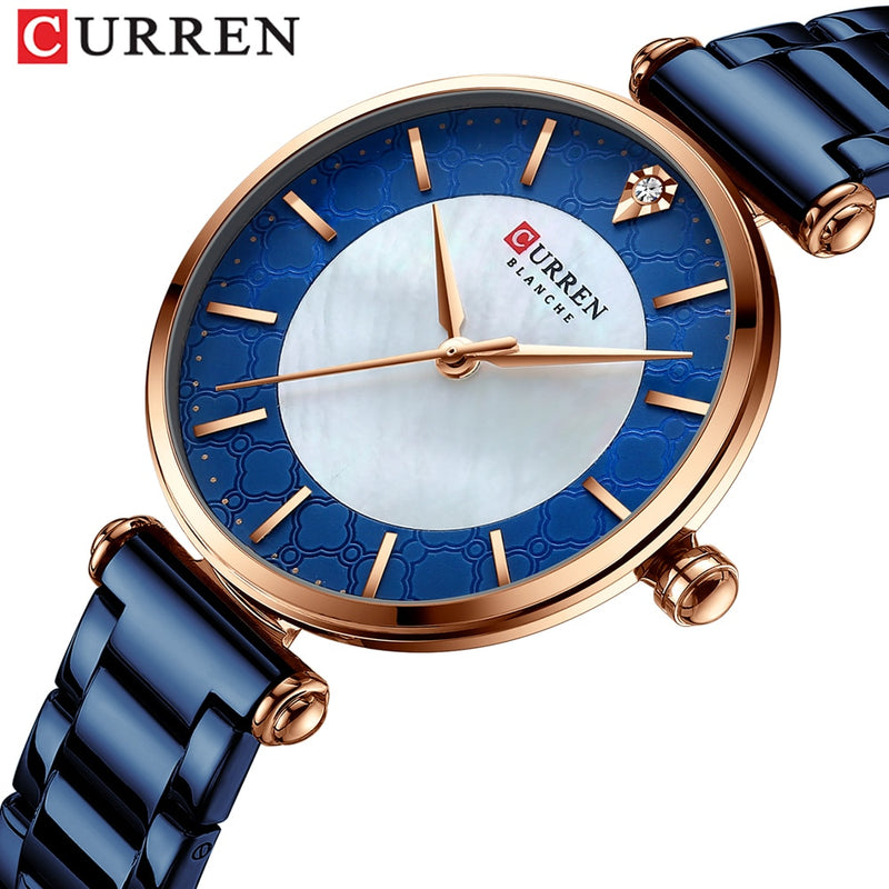 Watches for Women Luxury Brand CURREN Elegant Thin Quartz Wristwatch with Stainless Steel Simple Female Clock