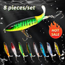 8Pcs Whopper Plopper 10Cm/14Cm Floating Per Fishing Lure Artificial Hard Bait Wobbler Rotating Tail Fishing Tackle 3D Eyes