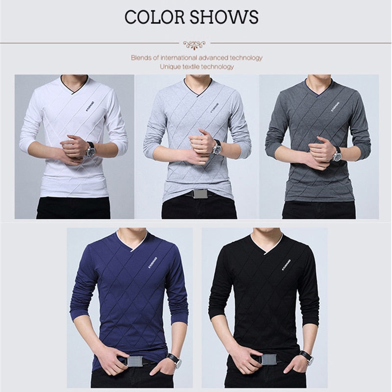 Camiseta TFETTERS de moda para hombre, camiseta personalizada ajustada, diseño de pliegues, camiseta de Fitness larga con estilo de lujo con cuello en V, camiseta para hombre