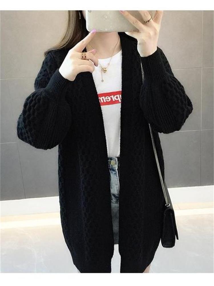 H.SA Winter Long Sweater Cardigans Women 2022 Lantern Sleeve Open Stitch Oversized Sweater Jacket Cheap Clothes Female Knit Coat