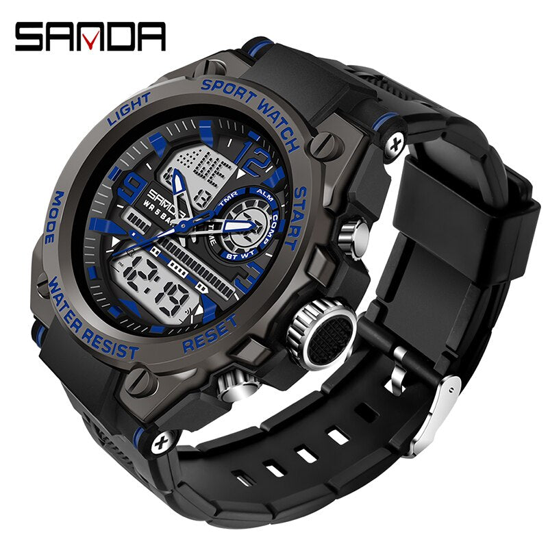 SANDA Brand Men's Watch Military Outdoor Sports Waterproof Watches Dual Display Quartz LED Digital Clock Relogio Masculino