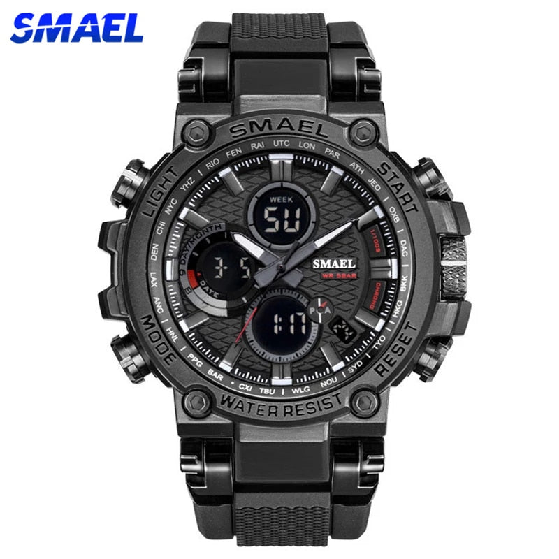 SMAEL Herren Sportuhren Digital Double Time Chronograph Uhr Herren LED Chronometer Wochenanzeige Armbanduhren montre homme Hour