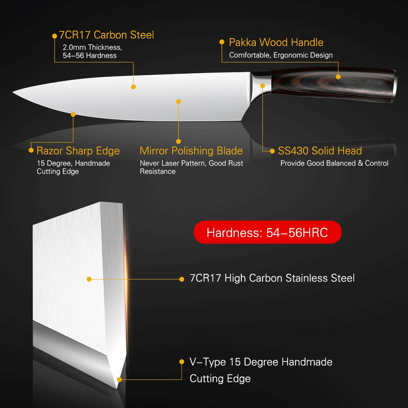 Mokithand Kitchen Knife Set Professional Japanese Chef Knives 7CR17 High Carbon Stainless Steel Meat Santoku Paring Knife