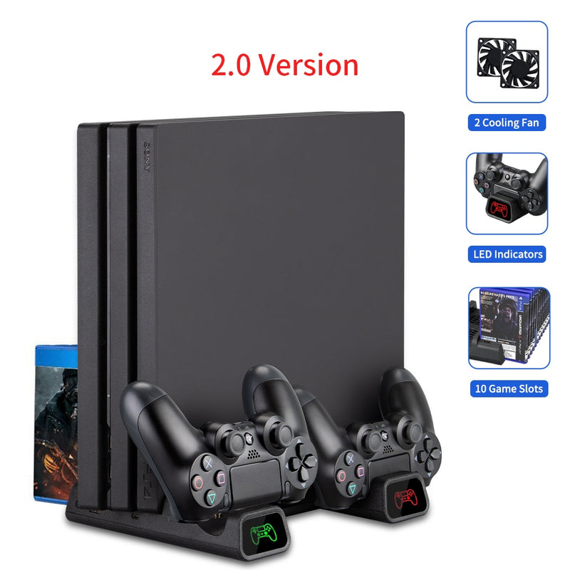 For PS4/PS4 Slim/PS4 Pro Vertical Stand LED Cooling Fan Dual Controller Charger Charging Station For SONY Playstation 4 Cooler