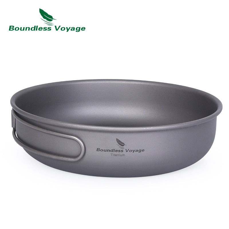 Boundless Voyage Titanium Ultra-light Frying Pan with Folding Handle Outdoor Camping Skillet Griddle Tableware