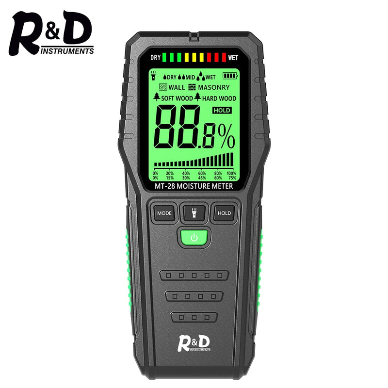 R&amp;D MT-10 EMT01 Wood Moisture Meter Wood Humidity Tester Hygrometer Timber Damp Detector Tree Density Digital tester Grey