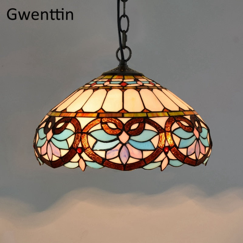 Vintage Tiffany Pendant Lights Mediterranean Baroque Stained Glass Hanging Lamp Led Kitchen Lighting Fixtures Home Loft Decor