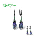 SANTUZZA Silver Earrings For Women Genuine 925 Sterling Silver Exquisite Drop Purple Flower Elegant Jewelry Handmade Enamel