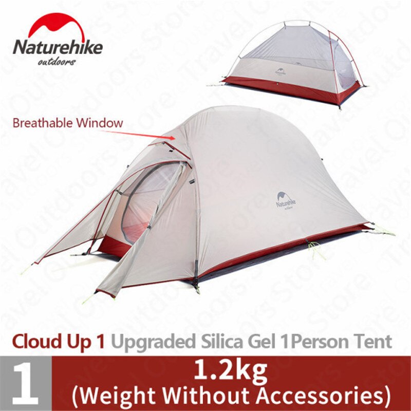 Naturehike Cloud Up Camping Tent 1-3 Persons Ultralight 20D Silicone / 210T Polyester Travel Hiking  Tent with Free Mat Camping