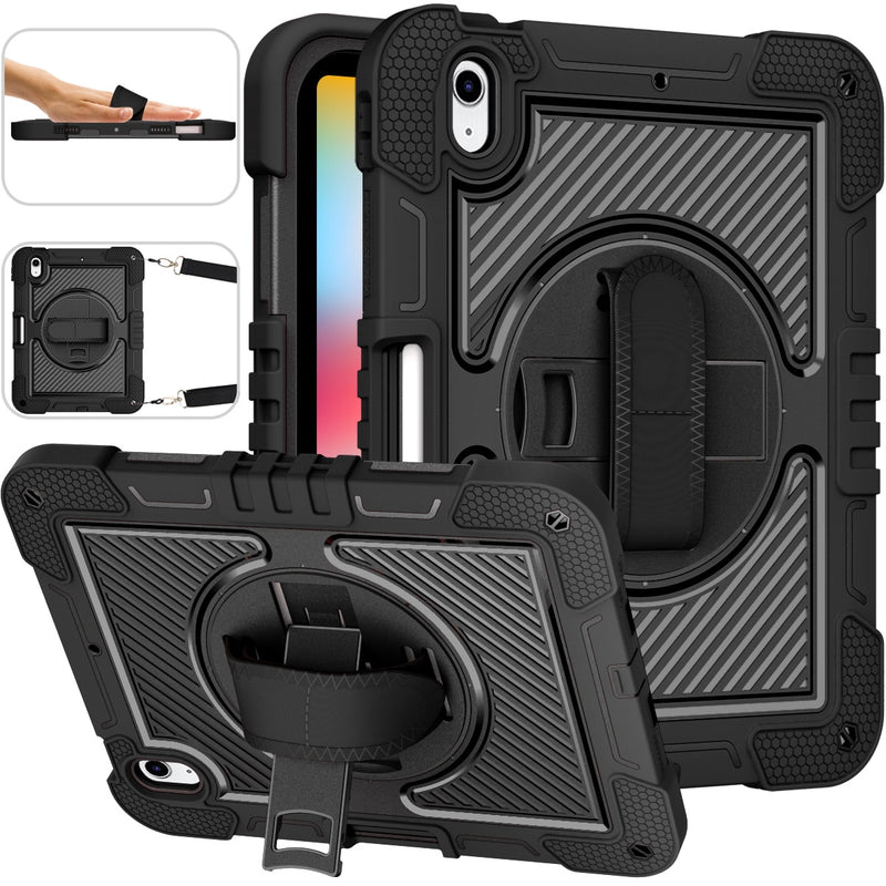 for iPad 10th Generation Case 10.9&quot; 2022, with Pencil Holder/360 Rotation Stand/Hand Strap, Heavy Duty Shockproof Rugged Cover