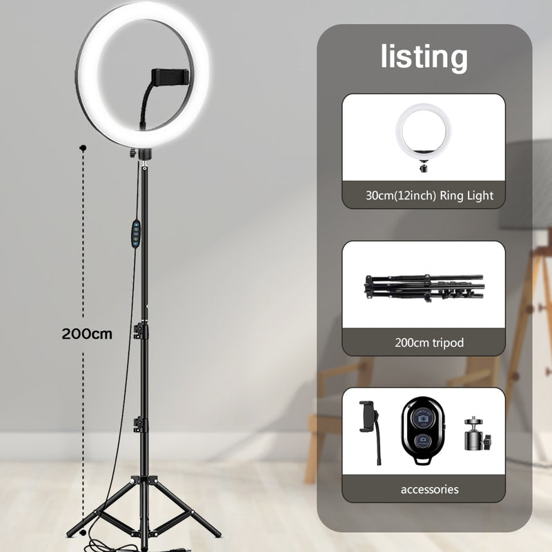 10" 26cm LED Selfie Ringlicht Fotografie Videoleuchte RingLight Phone Stand Stativ Fülllicht Dimmbare Lampe Trepied Streaming