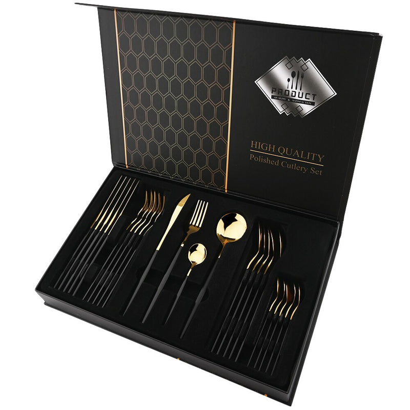 24 Teile / satz Edelstahl Geschirr Set Mix Gold Besteck Set Abendessen Messer Gabel Kaffeelöffel Geschirr Küche Besteck Sets