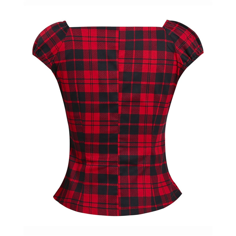 Sommer Frauen Vintage 50er Pinup Bauernhemden Gingham inspiriert Couture Kariert Rot 2022 Tops Retro Rockabilly Blusen