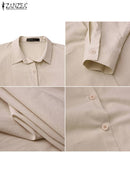 ZANZEA mujeres otoño Sundress elegante camisa larga Vestido solapa cuello manga larga sólido Vestido Casual suelto trabajo vestidos Robe Femme