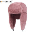 BUTTERMERE Fur Caps Women Bomber Hats Pink Winter Hat Russian Female Thicker Warm Solid Soft Windproof Ear Flap Ushanka Hat 2022