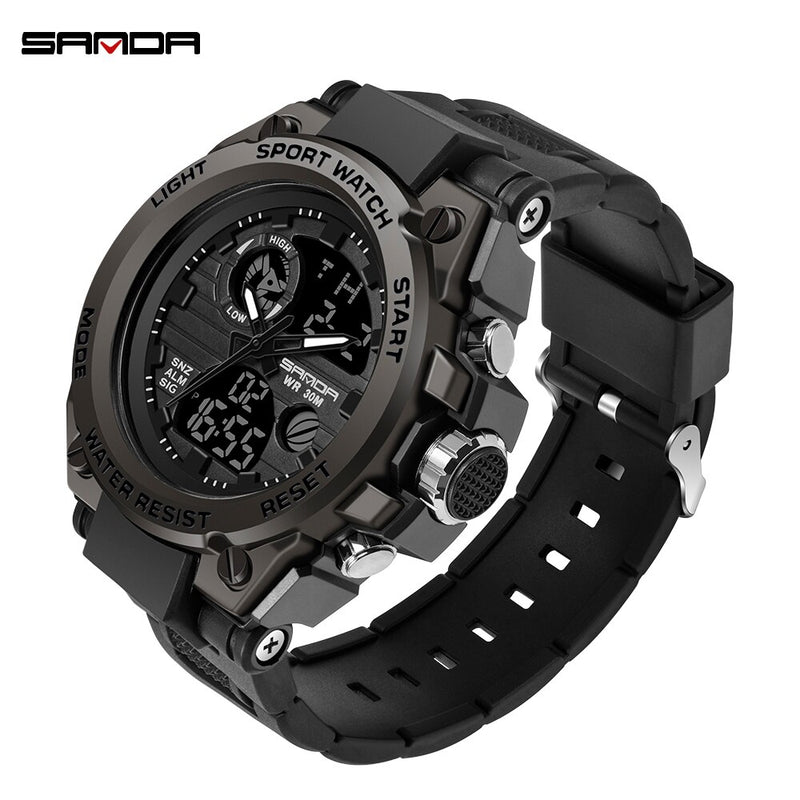 SANDA Brand Men's Watch Military Outdoor Sports Waterproof Watches Dual Display Quartz LED Digital Clock Relogio Masculino