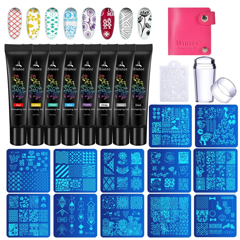 Biutee 8Colors Kit Nail Stamping Gel Polish Set 8ml Stamp Print Oil UV Gel Vanish Soak Off Lack für Nail Art Stamping Plates
