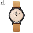 Shengke Simple Watch For Women Brown Retro Leather Relogio Feminino Top Brand Women&