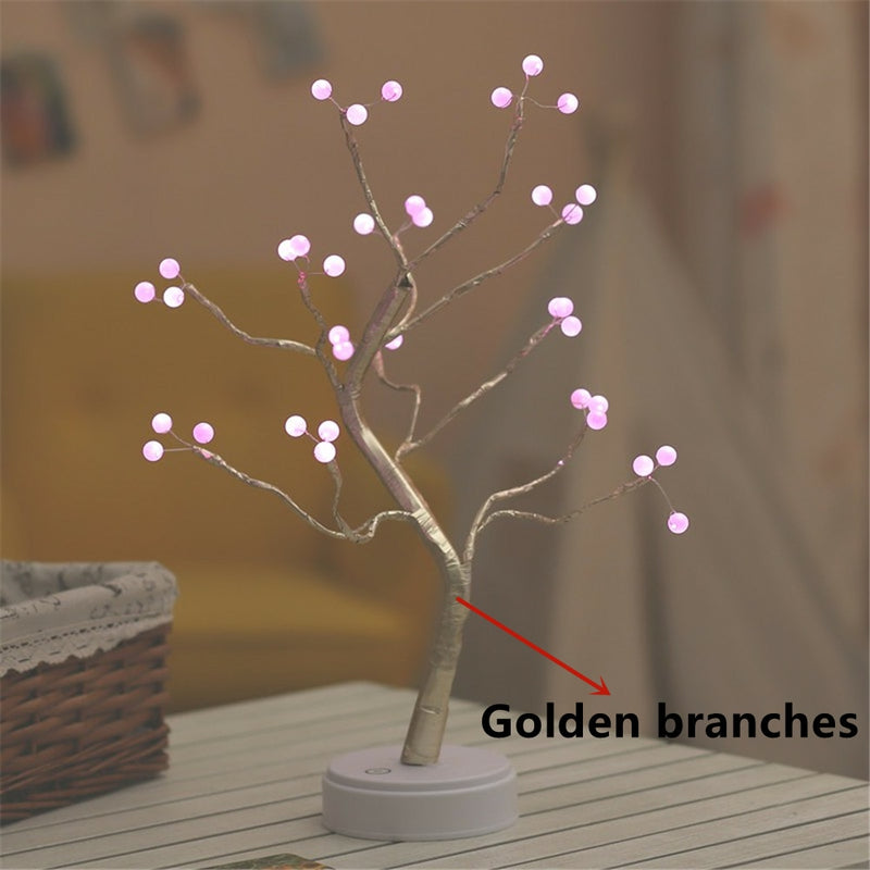 Alambre de cobre LED luz de noche árbol luces de hadas decoración del hogar lámpara de noche para dormitorio lámpara de mesita de noche USB y funciona con batería