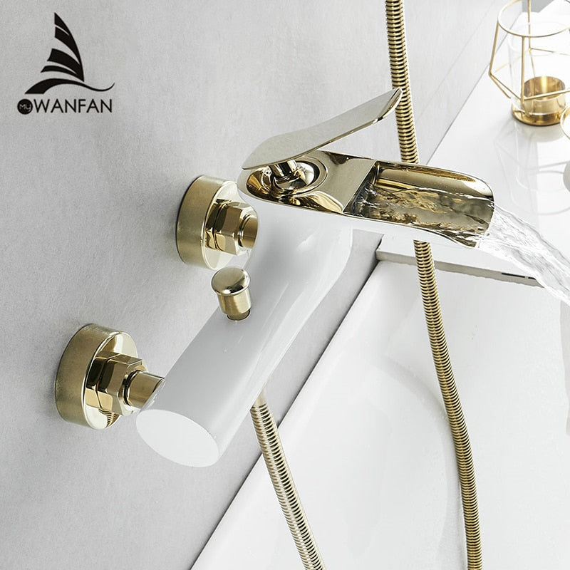 Bathtub Faucets Chrome Bath Shower Set White Shower Set Bathtub Mixer Tap Dual Contral Shower Wall Mounted For Bathroom WF-6018