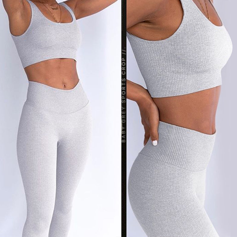 2 Stück Nahtlose Fitness Frauen Yoga Anzug Gym Push Up Kleidung Workout Sport Set Gepolsterter Sport-BH Hohe Taille Legging Sportbekleidung