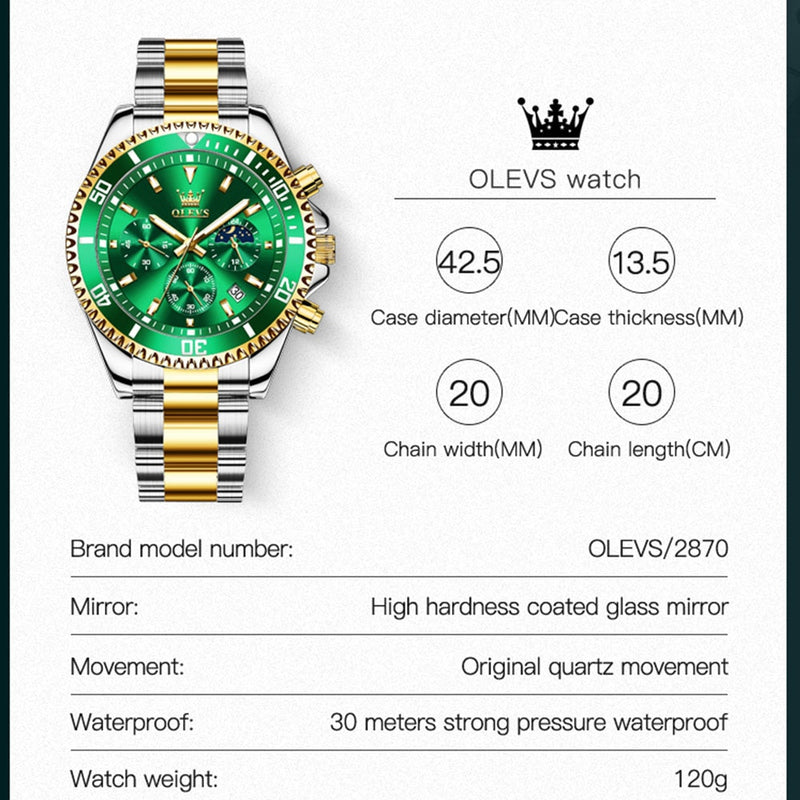 Relojes OLEVS para hombre, reloj de pulsera de cuarzo resistente al agua a la moda para hombre, correa de acero inoxidable de lujo de marca superior, reloj deportivo con fecha para hombre