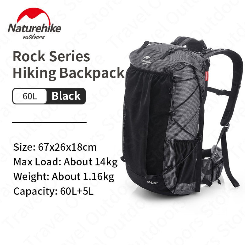 Naturehike Outdoor Bag 60L Mochila de escalada impermeable Bolsa de deporte de alta capacidad Hombres / Mujeres Mochila de viaje de senderismo ultraligera