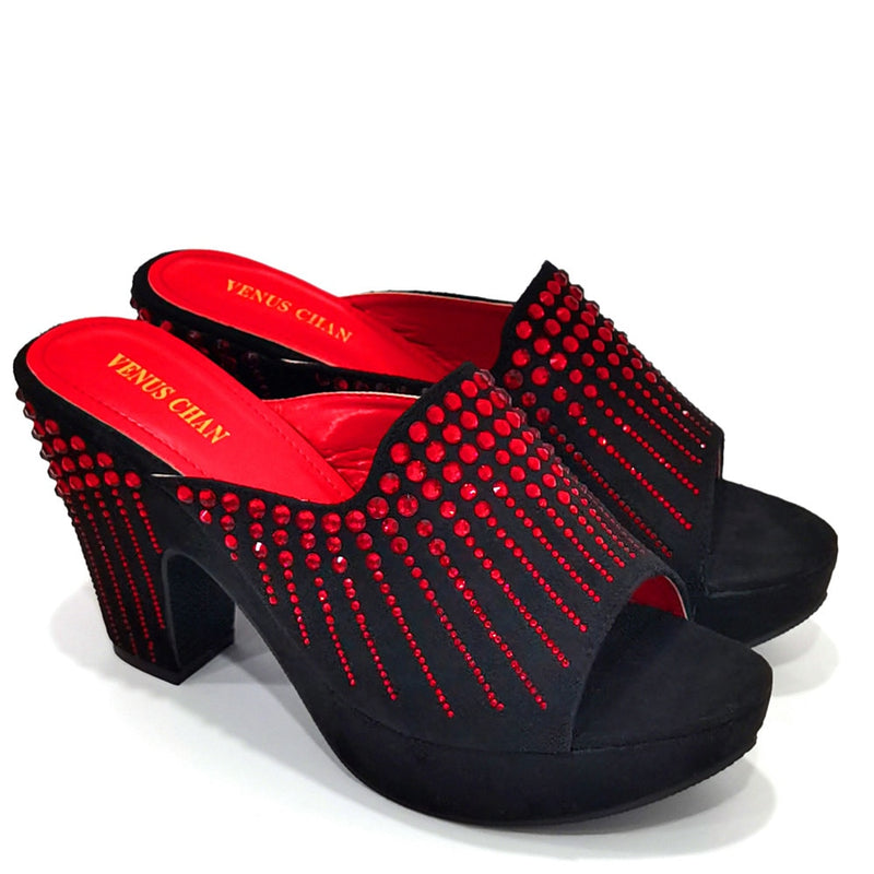 Italian Designer Women Shoes Chunky Sandals Platform Shoes Wedding Dress Pumps High Heel Bling Bling Female Square Heel Mules