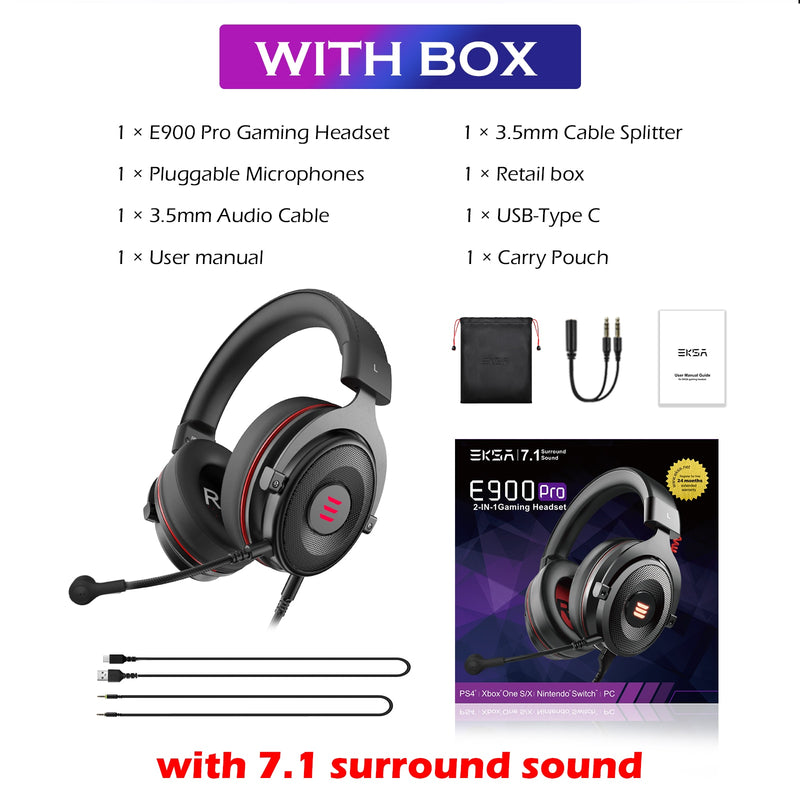 EKSA Gaming Headset Gamer E900/E900 Pro 7.1 Surround Wired Gaming Headphones with Microphone For PC/PS4/PS5/Xbox one/Switch