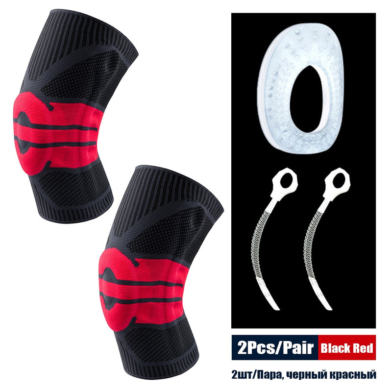 Sports Compression Knee Support Brace Patella Protector Knitted Silicone Spring Leg Pads for Cycling Running Basketball Football