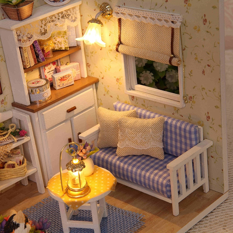 Doll House Furniture Diy Miniature 3D Wooden Miniaturas Dollhouse Toys for Children Birthday Gifts Casa Kitten Diary H013