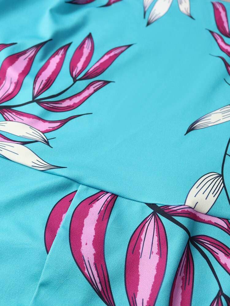 Summer Printed Jumpsuits Irregular Shoulder Sleeves with Sashes Wide Leg Women Floral Vacation Overall Female Bodysuit Big Size