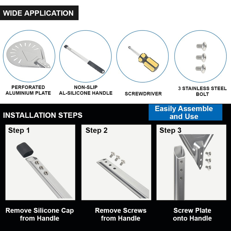 PizzAtHome 7/ 8/ 9 Zoll Perforierter Pizzawendeschieber Pizzaschaufel Aluminium Pizzaschieber Schaufel Kurzer Pizzaheber Anti-Rutsch-Griff