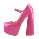 Onlymaker, zapatos de tacón para mujer, plataforma Mary-Jane, negro, rosa, grueso, 16CM, tacones altos, vestido con correa en el tobillo, zapatos de fiesta con tacón de pezuña, zapatos de talla grande