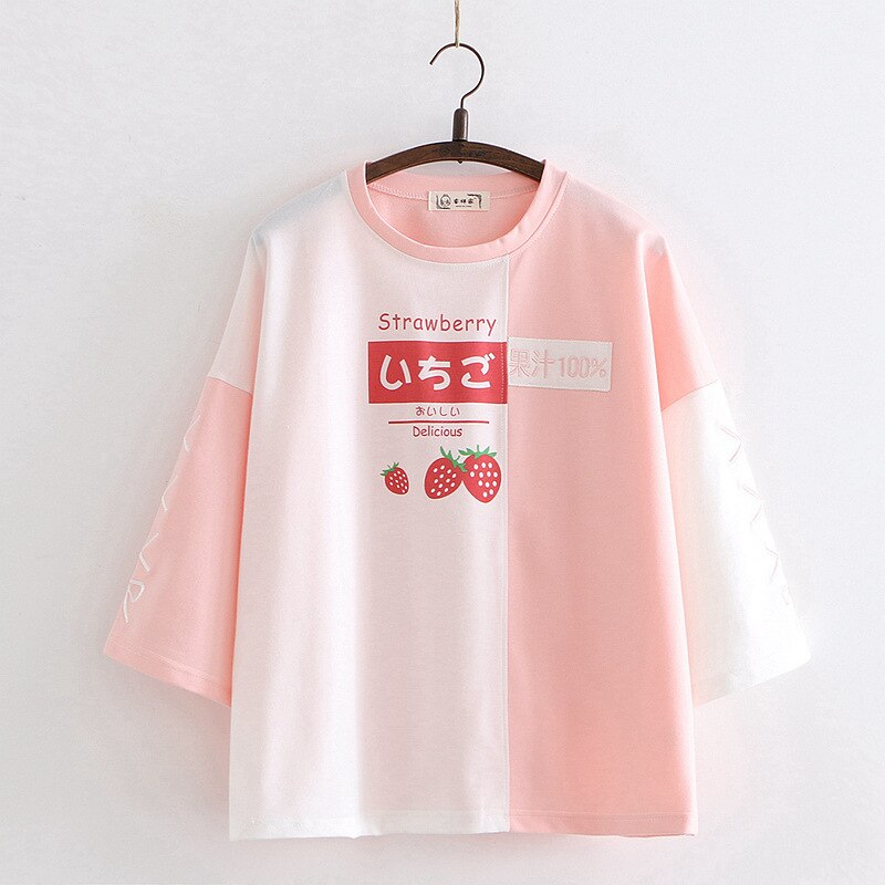 Korean Fashion Sommer Frauen T-Shirt Kawaii Kleidung Orange Stickerei Patchwork Kurzarm Baumwolle T-Shirt Cute Sweet Girls Tops