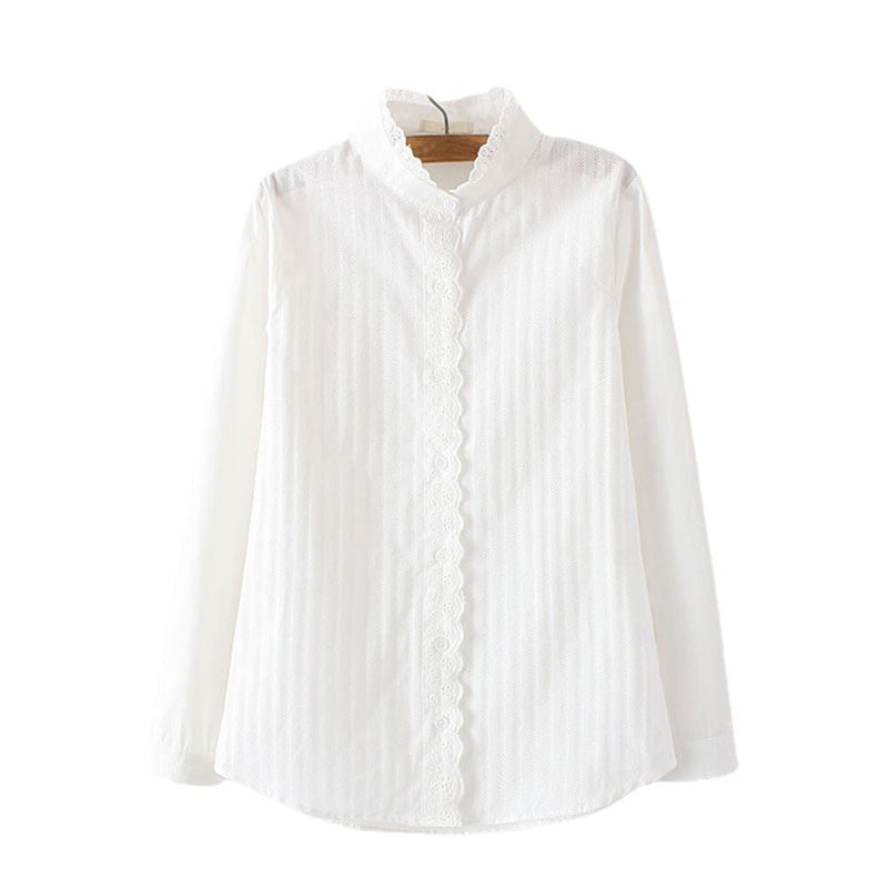 100% algodón mujer encaje blanco camisas verano primavera manga larga volante Delgado suave blusa Tops 0,15 Kg