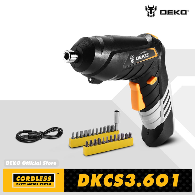 DEKO DKCS3.6O1 Cordless Electric Screwdriver Rechargeable Power battery Screwdriver Twistable Handle LED Torch Power Tool