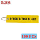 REMOVE BEFORE FLIGHT Wholesale Keychain for Motorcycles and Cars Key Chains Jewelry 100 PCS Aviation Gifts Embroidery Key Chain