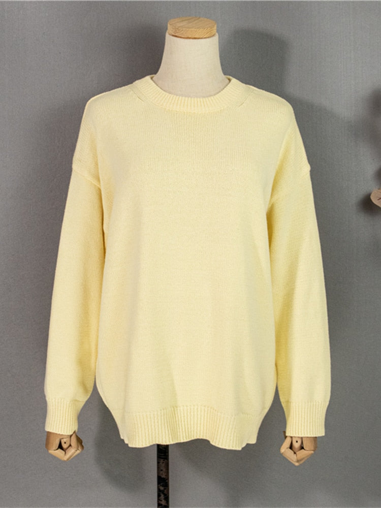 Colorfaith 2022 minimalista Chic salvaje de gran tamaño de punto elegante señora algodón Otoño Invierno mujeres suéter pulóveres SW1923