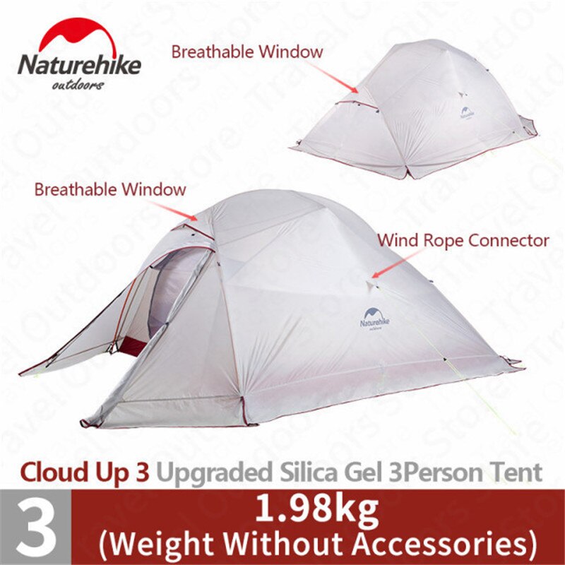Tienda de campaña Naturehike Cloud Up para 1-3 personas, tienda de campaña ultraligera de silicona 20D/poliéster 210T para viajes y senderismo con colchoneta gratis para acampar