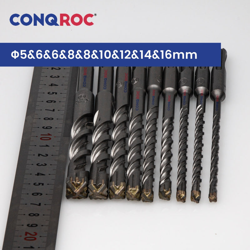 9 Pieces 160mm Masonry Drill Bits Set SDS Plus Shank Carbide Cross-Tip for Electric Hammer Diameter-5&6&6&8&8&10&12&14&16mm