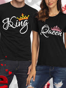 KÖNIGIN König Krone Druck Paar T-Shirt Liebhaber Kurzarm Rundhals Locker T-Shirt Mode Damen Herren T-Shirt Oberteile Kleidung