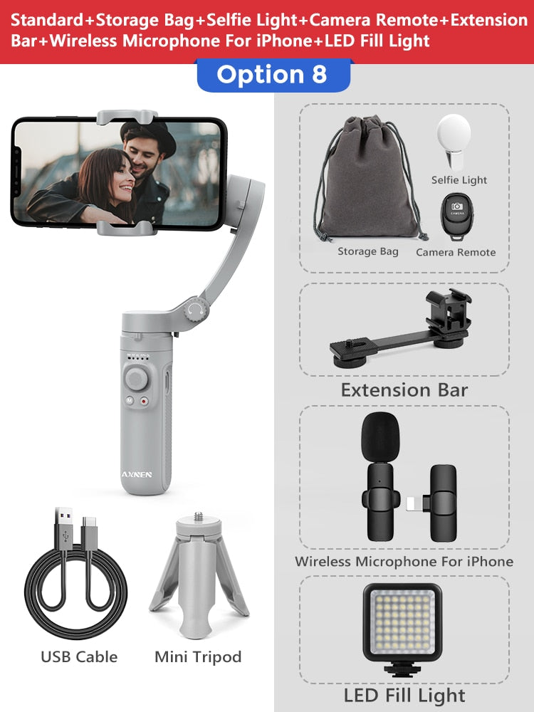 AXNEN HQ3 3-Axis Smartphone plegable Handheld Gimbal Cellphone Video Record Vlog Estabilizador para iPhone 13 Xiaomi Huawei Samsung