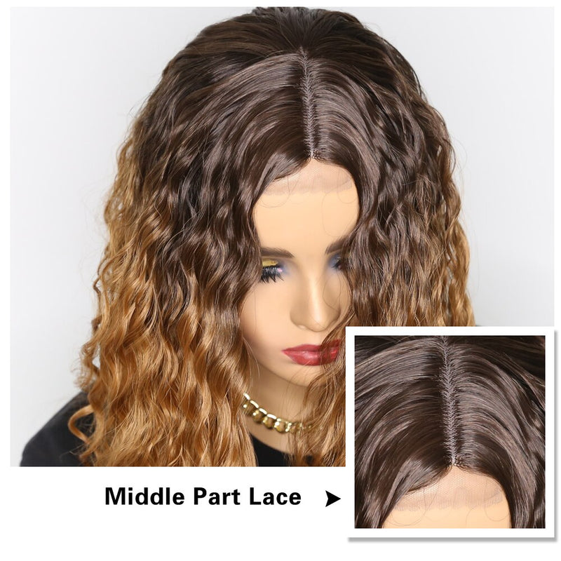 Sivir Synthetic Wigs For Women  Middle Parting Lace Brazilian Wig Kinky Curly Ombre Blonde Brown Colors Available 26 Inch Lace
