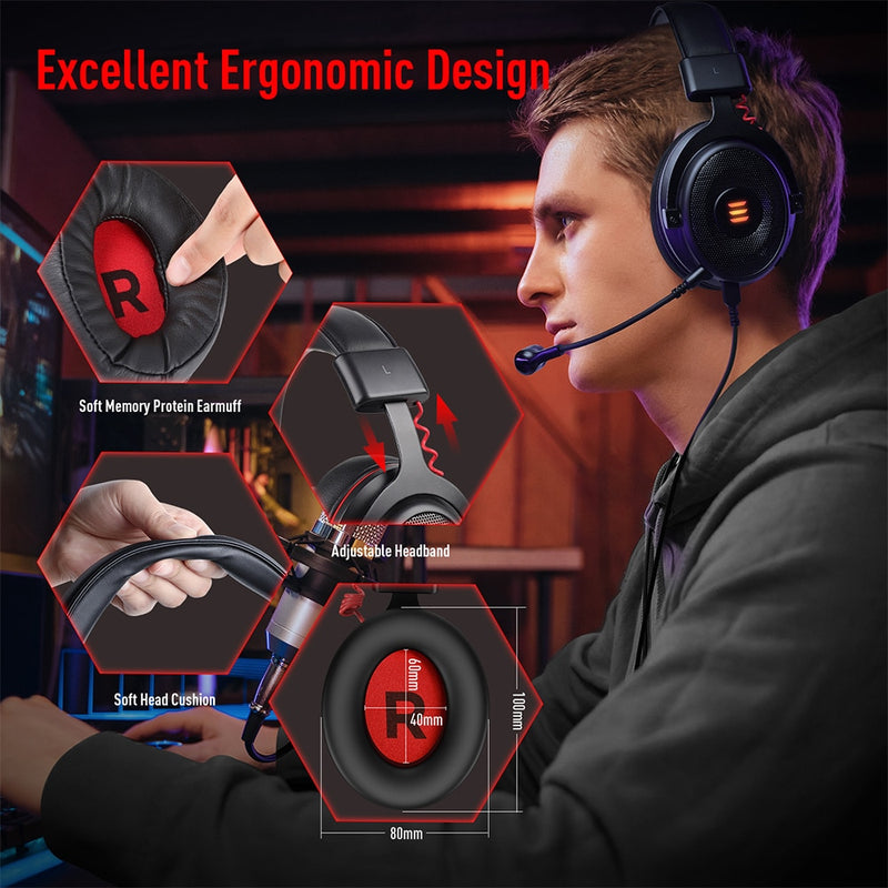 EKSA Gaming Headset Gamer E900/E900 Pro 7.1 Surround Wired Gaming Headphones with Microphone For PC/PS4/PS5/Xbox one/Switch