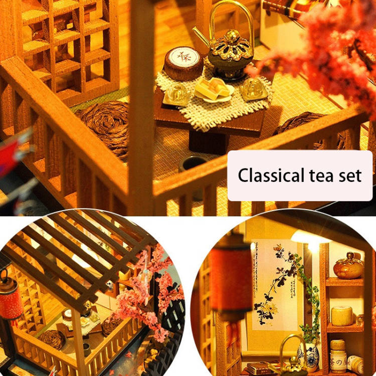 Cutebee DIY Dollhouse Kit Japanisches Gebäude Miniatur-Puppenhäuser aus Holz mit Möbel-LED-Leuchten für Kindergeburtstagsgeschenk