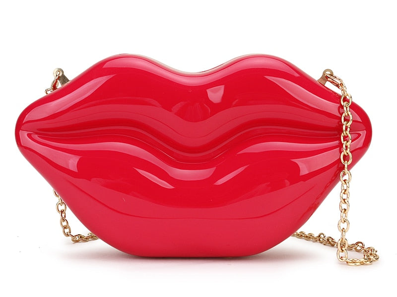 Sexy rote Lippen Design Frauen Party Clutch Abendtasche schillernde weibliche Kette Tasche Umhängetasche Geldbörsen und Handtaschen Beutel Mode