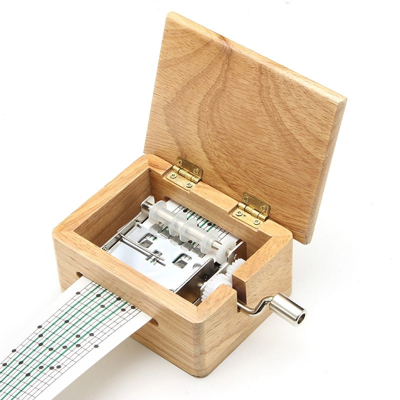 Caja de música de mano de 15 tonos con 10 perforadores de cinta de papel, caja de madera y caja de música deportiva, papel con regalo, caja de música para sacudir la mano, regalo