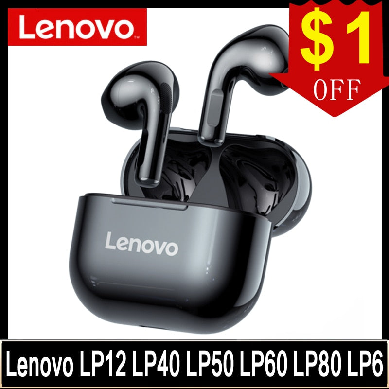 Lenovo LP40 LP6 LP12 LP50 LP60 LP80 Wireless Headphones TWS Earphones Bluetooth Dual Stereo Sports Headset Handfree Bass Earbuds