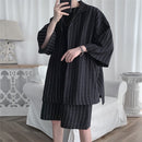 Summer Men Shorts Set Matching Shirts Letter Striped Lightweight Tracksuit Man Short Sleeve Elastic Waist Oversize Suit Clothing